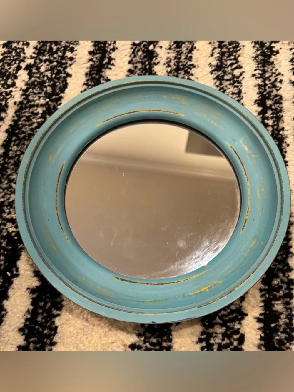 Set of Three Rustic Round Wall Mirrors in Red, Blue & Yellow